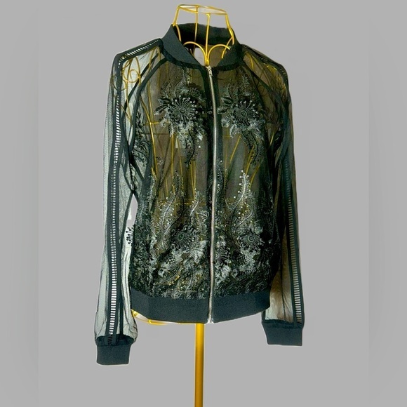 NWT Revolve Endless Rose Lace Mesh Black Bomber Jacket, Zipper, Sizes XS & S - Picture 3 of 16